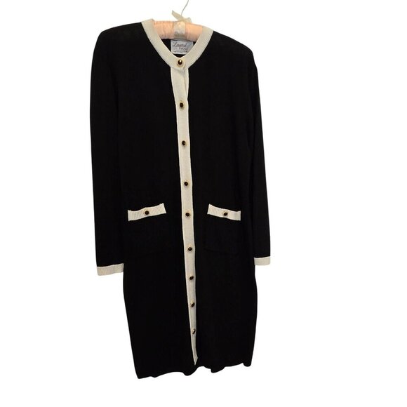 Laura By Alyzia Petites Black & Cream Button-Front Cardigan Dress With Pockets - Picture 4 of 11